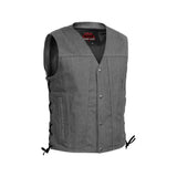 Men's Rough Rub-Off Raw Finish Broken Gray Denim Vest