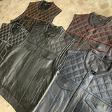 Red Diamond - Mens Premium Leather Diamond Stitch Club Vest