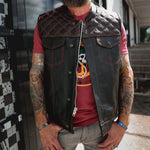 Red Diamond - Mens Premium Leather Diamond Stitch Club Vest