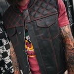 Red Diamond - Mens Premium Leather Diamond Stitch Club Vest