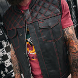 Red Diamond - Mens Premium Leather Diamond Stitch Club Vest