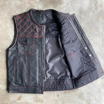 Red Diamond - Mens Premium Leather Diamond Stitch Club Vest