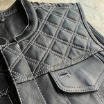 White Diamond - Mens Premium Leather Diamond Stitch Club Vest