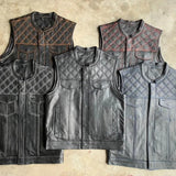 White Diamond - Mens Premium Leather Diamond Stitch Club Vest