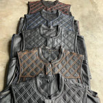 White Diamond - Mens Premium Leather Diamond Stitch Club Vest
