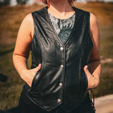 Beth - Women's Premium Lambskin Leather Motorcycle Vest