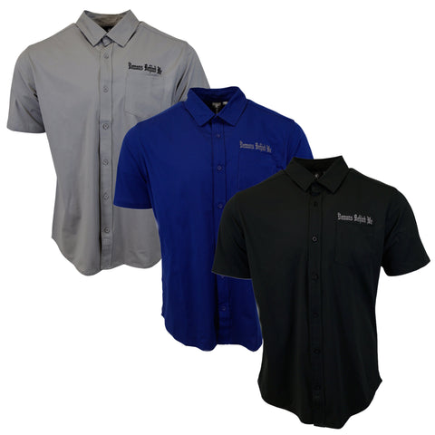 Micro-Perforated, Stretch Embroidered Button-Up