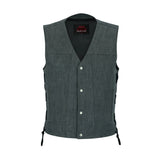 Men's Rough Rub-Off Raw Finish Broken Gray Denim Vest