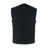 Mens Black Denim Motorcycle Vest with Concealed Snaps & Zipper
