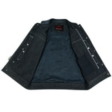 Men's Leather-Denim Combo Motorcycle Vest w/ Scoop Collar