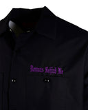 Men's Long Sleeve Black Embroidered Shop Shirt - Purple Logo