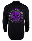 Men's Long Sleeve Black Embroidered Shop Shirt - Purple Logo