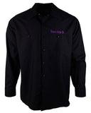 Men's Long Sleeve Black Embroidered Shop Shirt - Purple Logo