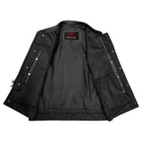 Highway Jack Men's Black Leather Motorcycle Vest Scoop Neck & Snap-Closure Pockets