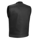 Highway Jack Men's Black Leather Motorcycle Vest Scoop Neck & Snap-Closure Pockets