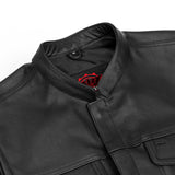 Highway Jack Men's Black Leather Motorcycle Vest Scoop Neck & Snap-Closure Pockets