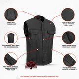 Men's AM  Black Cowhide Leather Motorcycle Vest