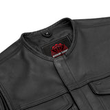 Men's AM  Black Cowhide Leather Motorcycle Vest