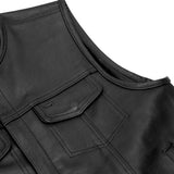 Men's AM  Black Cowhide Leather Motorcycle Vest