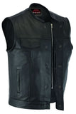 Men's AM  Black Cowhide Leather Motorcycle Vest