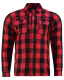 Alpha Check Men's  Armored Motorcycle Flannel Shirt - Red/Black