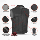 Men's Rough Rub-Off Raw Finish Motorcycle Denim Vest - Black
