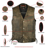 Antique Charm Men's Antique Brown Leather Motorcycle Vest