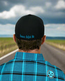 Purple & Teal Two-Tone Skull - Black "Never Fade" Fitted Cap