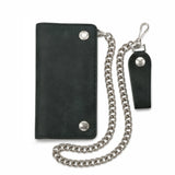 BWC238 Matte Black Biker Leather Wallet with Chain