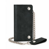 BWC238 Matte Black Biker Leather Wallet with Chain