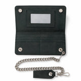 BWC238 Matte Black Biker Leather Wallet with Chain