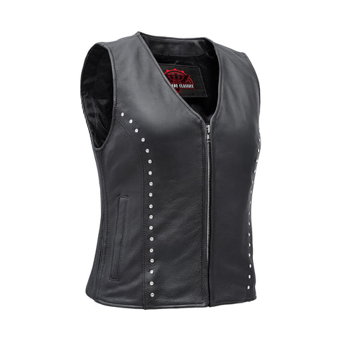 Biker Babe Women's Studded Leather Motorcycle Vest