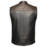 Orange Diamond - Mens Premium Leather Diamond Stitch Club Vest