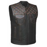 Orange Diamond - Mens Premium Leather Diamond Stitch Club Vest
