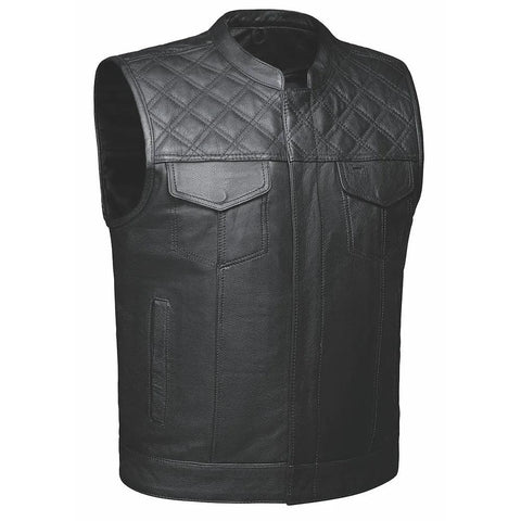 Black Diamond  - Mens Premium Leather Diamond Stitch Club Vest