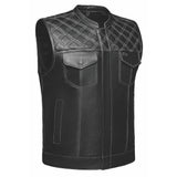 White Diamond - Mens Premium Leather Diamond Stitch Club Vest
