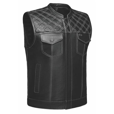 White Diamond - Mens Premium Leather Diamond Stitch Club Vest