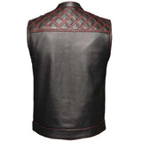 Red Diamond - Mens Premium Leather Diamond Stitch Club Vest