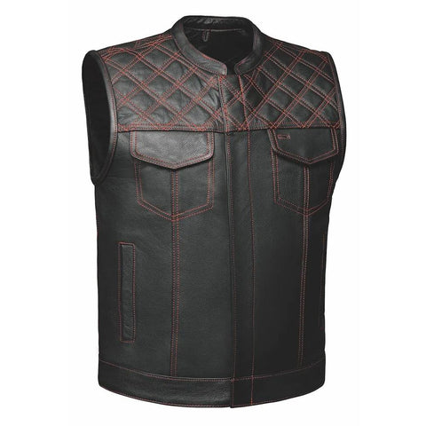 Red Diamond - Mens Premium Leather Diamond Stitch Club Vest