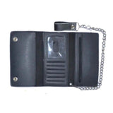 Long Black Trifold Biker Chain Wallet