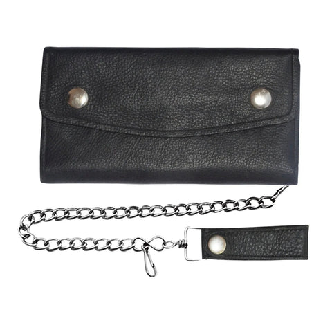 Black Snap Closure Biker Leather Wallet