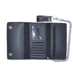 Black Trifold Snap Closure Leather Wallet