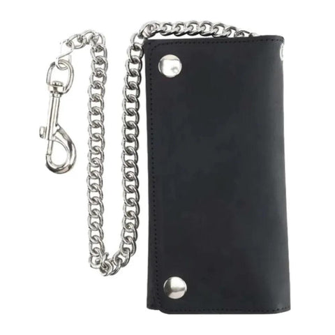 Black Trifold Long Chain Biker Wallet