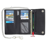 Black Trifold Long Chain Biker Wallet