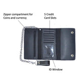Black Trifold Snap Closure Leather Wallet