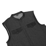 Men's Upgraded Rough Rub-Off Denim Motorcycle Vest w/Leather Trim