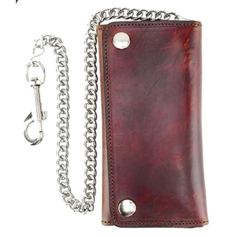 Red Trifold Biker Chain Wallet