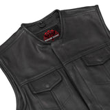 Men's Combat Black motorcycle Leather Vest - Gun Pockets & Side Laces