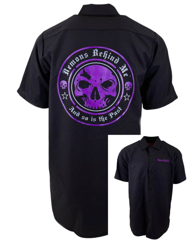 SHORT SLEEVE Men's Embroidered Shop Shirt - Purple Logo