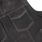 Men's Leather-Denim Combo Motorcycle Vest w/ Scoop Collar